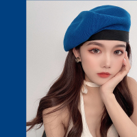 ins风超显白复古油画蓝贝雷帽子女夏天薄款百搭纯色日系画家帽潮