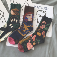 复古学院风创意彩色潮袜男女袜子春季中筒袜ins高腰夏天个性油画