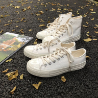 2020夏百搭街拍1970s纯白色帆布鞋女复古港风学生小白鞋低帮高帮