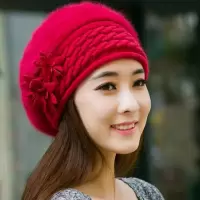 兔毛帽子女冬韩版时尚帽贝雷帽加厚保暖月子帽仿羊绒毛线帽包头帽