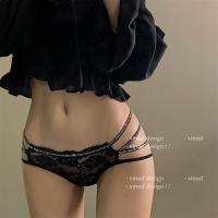 「la」璀璨腰精 烫钻彩钻内裤低腰性感蕾丝透气舒服镂空绑带内裤