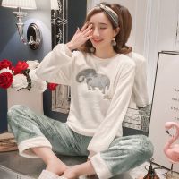 冬天睡衣女法兰绒家居服学生韩版可爱珊瑚绒卡通秋冬季女睡衣套装