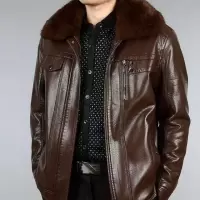 老爸皮衣加厚爸爸装外套中老年男装皮夹克加绒皮衣男士棉袄冬装