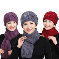 秋冬针织毛线老人帽子中老年人帽子女奶奶中年妈妈保暖帽围巾冬季