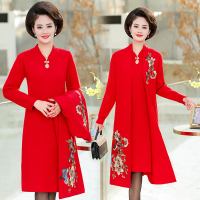 妈妈秋装套装气质婚宴装中老年女装喜婆婆婚礼服两件套中长款外套