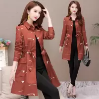 小个子妈妈印花风衣女士中长款春秋装2020年新款韩版流行轻薄外套