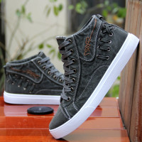 秋冬季男士高帮牛仔帆布鞋男鞋加绒保暖高邦板鞋子男式休闲鞋棉鞋