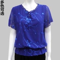 中老年女装夏装修身上衣40-50岁大码雪纺衫中年短袖t恤衬衫妈妈装