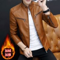 男士pu皮衣加绒修身型韩版潮流机车皮夹克男百搭皮衣
