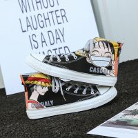 2020春海贼王板鞋男韩版潮流帆布鞋男学生男鞋高帮女布鞋黑色男鞋