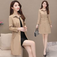 风衣女中长款2020春秋新款polo领韩版宽松纯色休闲大码显瘦外套