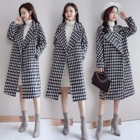 毛呢外套女中长款2020秋冬新款外套女韩版宽松学生千鸟格呢子大衣