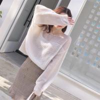 新款春季上衣宽松慵懒风镂空马海毛套头薄款圆领毛衣女毛针织衫女