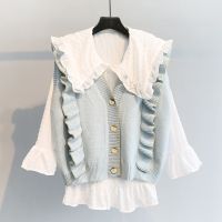 单件/套装马甲背心娃娃领衬衫2020新款韩版宽松针织衫毛衣女学生