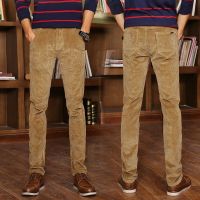 秋冬季灯芯绒裤男士休闲裤直筒弹力加绒长裤中青年宽松加厚条绒裤