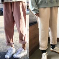 2020新款裤子女学生宽松韩版原宿风阔腿裤灯芯绒直筒九分休闲裤子