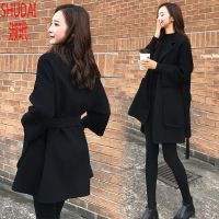 龙凤呢秋冬2019新款韩版宽松显瘦黑色呢子大衣中长款毛呢外套女潮