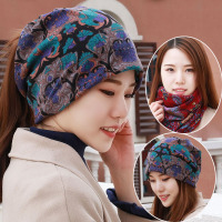 帽子女春季韩版多功能头巾帽包头套头帽脖套帽印花堆堆帽扎马尾帽