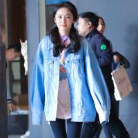 密室大逃脱杨幂同款衣服女浅蓝色宽松牛仔外套中长款时尚韩版显瘦