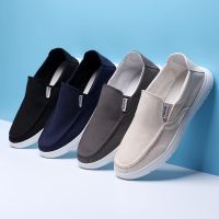 春夏季帆布鞋男透气百搭一脚蹬懒人鞋休闲防臭布鞋男工作鞋