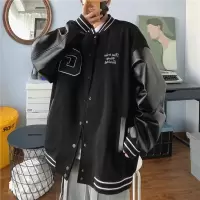 棒球服夹克男港味风ins潮复古炸街拼接皮衣外套宽松韩版机车服bf