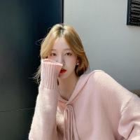 套头系带毛衣女2020年秋季新款韩版温柔风上衣宽松女士毛针织衫潮