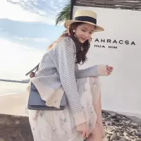 毛针织衫女2020秋冬新款学生韩版宽松条纹毛衣开衫短款外套女装潮