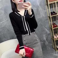 2020秋冬新款气质打底毛衣女蝴蝶结系带v领长袖简约百搭毛针织衫