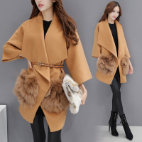 2019春秋装韩版显瘦仿狐狸毛毛呢外套大衣女装