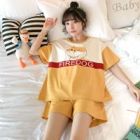 棉质睡衣女夏季短袖短裤套装睡衣女士夏天家居服学生韩版可爱宽松