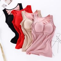 无痕保暖背心女加绒加厚蕾螺纹塑身大码女士保暖内衣