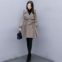 2020毛呢外套女装中长款斗篷收腰韩版秋冬新款格子呢子小个子大衣
