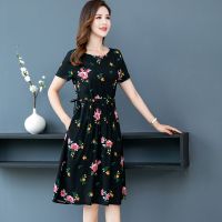 夏季妈妈装连衣裙女大码中长款过膝女士新裙子2020中老年长裙
