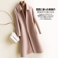 2020新款斜纹双面呢纯羊毛大衣女长款过膝毛呢外套修身西装无羊绒