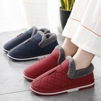 棉女包跟家居鞋男防水防滑厚底外出带后根情侣皮面冬季月子鞋