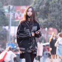 潮ins兔子头联名毛呢外套情侣棒球服新款学院风飞行宽松夹克上衣