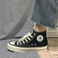 1970s复古高帮帆布鞋女学生韩版ulzzang原宿ins百搭黑色港风板鞋