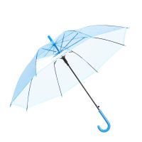 创意半自动折叠伞男女直杆长柄透明晴雨伞学生可爱儿童韩版小清新 透明蓝 一把伞
