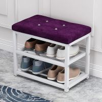 家用门口休息换鞋架简易多层储物鞋柜可坐铁艺软包多功能穿鞋凳子