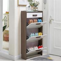 门口超薄翻斗鞋柜家用17cm黑胡桃大容量玄关门厅柜带抽屉收纳鞋架