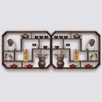 博古架挂墙多宝阁实木中式茶架壁挂式置物架墙上壁挂隔断简约现代