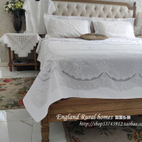 全手工刺绣楼空白色北欧高端外贸库存纯棉枕套床单床盖窗帘