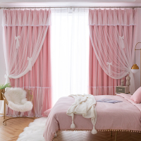 窗帘遮光网红款卧室少女公主风女孩儿童房飘窗 婚房双层蕾丝纱帘