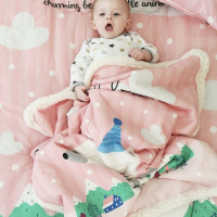 ins儿童春秋季羊羔绒毯毛毯加厚幼儿园午睡毯卡通动物盖毯