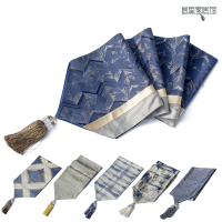 轻奢港式带金高档桌旗新中式北欧茶几餐桌柜子布艺蓝色床旗床尾巾