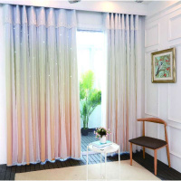 镂空星星炫彩渐变简约双层窗帘网红ins公主风卧室遮光飘窗纱成品