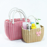 塑料仿藤编织浴室手提洗澡篮沐浴蓝购物篮采摘篮菜篮子收纳篮提篮