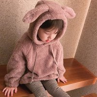 秋冬款儿童装男女童毛绒外套小童宝宝婴幼儿加绒卫衣加厚保暖外套 加绒兔耳朵紫 110