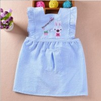 宝宝罩衣夏季泡泡纱无袖公主裙儿童围裙婴儿防水吃饭衣小孩围兜 好运萝卜裙天蓝色 110码 建议3-4岁