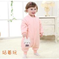 婴儿睡袋秋冬季宝宝加厚睡袋衣1-2-3岁分腿睡衣春秋儿童防踢被 粉色 欢乐兔加厚睡袋[可拆袖] 80